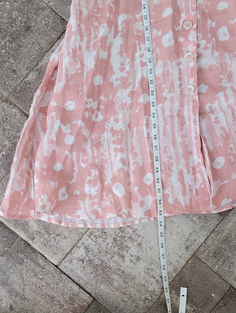 120% Lino Flax Linen Midi Skirt Sz L Has Pockets Elastic Waist Abstract Floral - Picture 12 of 12